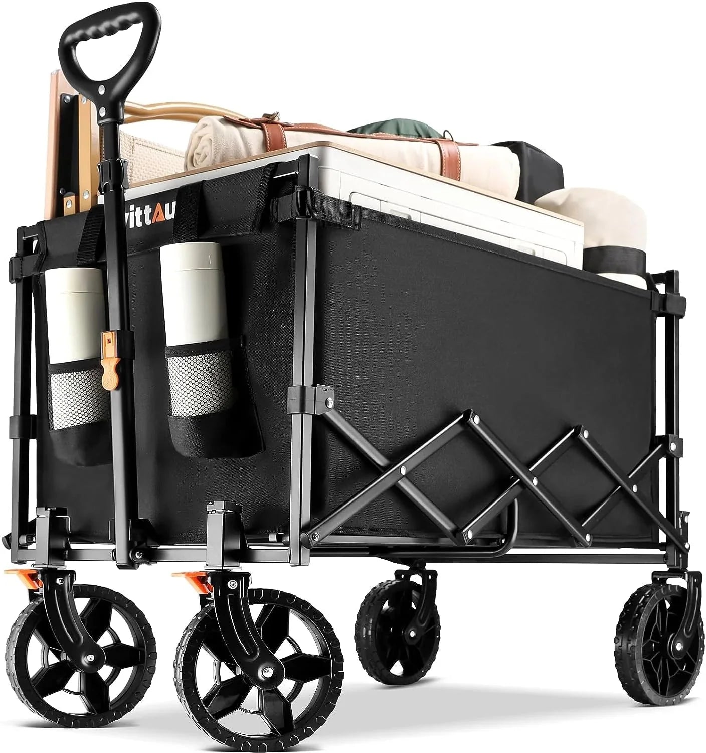 Uyittour Collapsible Wagon Cart Heavy Duty Foldable, Utility Grocery Wagon for Camping Sports Shopping