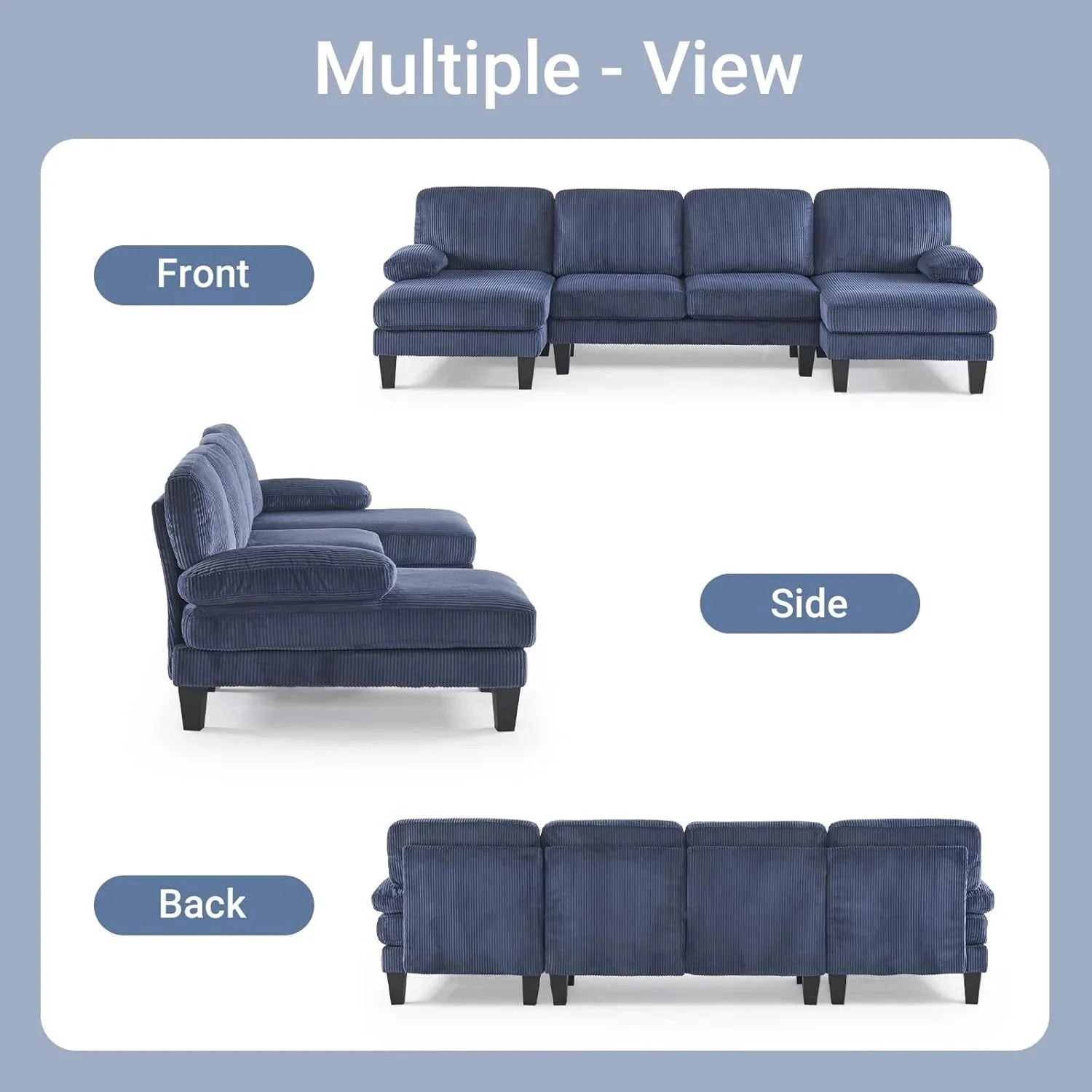 VINGLI 110 Sectional Couches for Living Room,U Shaped Couch with Double Chaise, 4-Seat Sofa Set with Chenille Fabric for Home Furniture,Beige