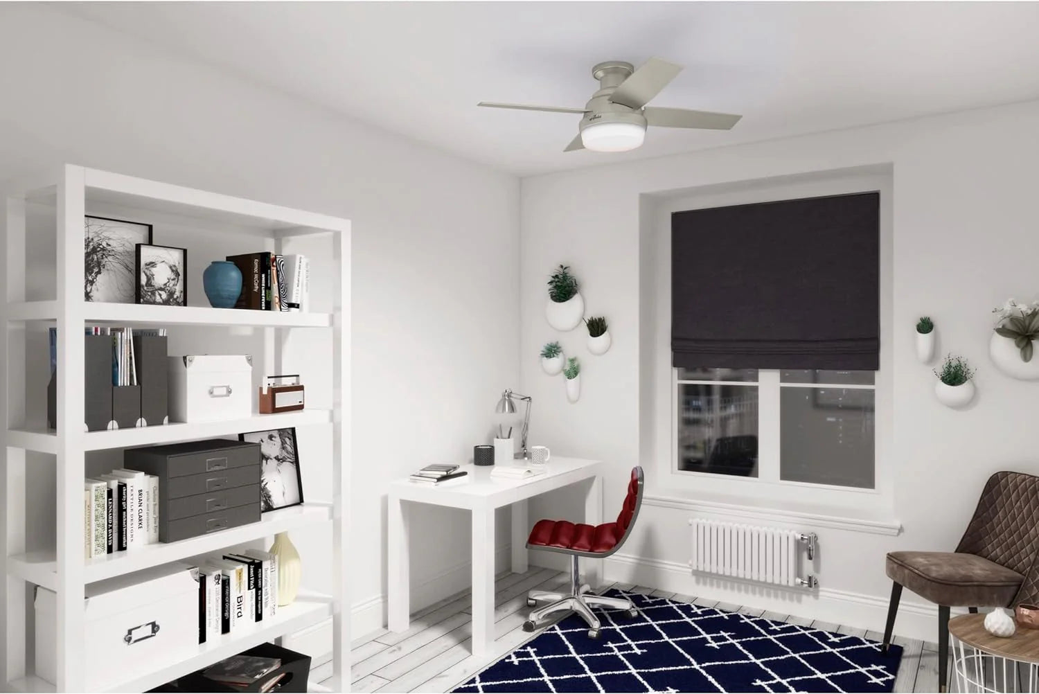 Hunter Fan Company Dempsey Low Profile Indoor / Outdoor Ceiling Fan with LED Light and Remote Control, 44, Matte Nickel