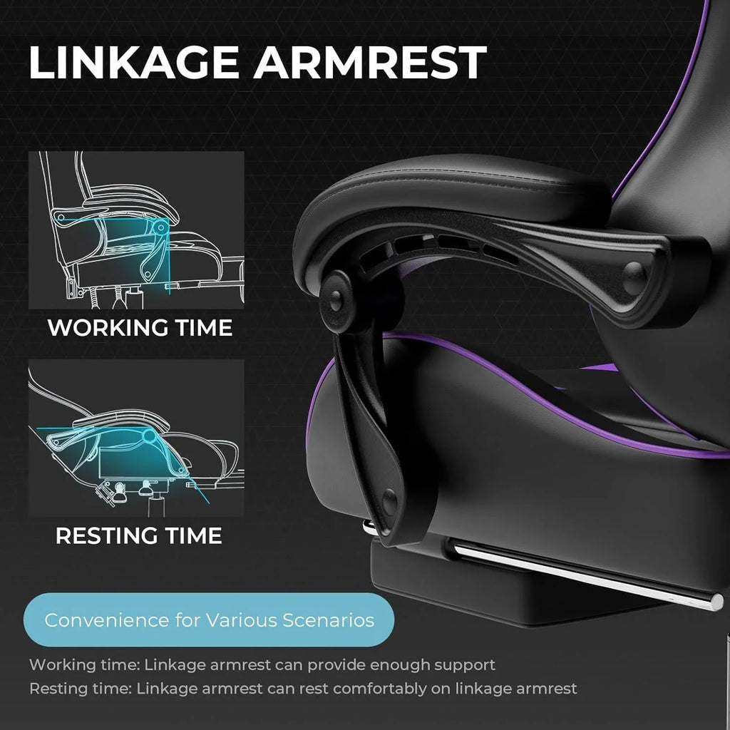 GTPLAYER Gaming Chair with Footrest and Lumbar Support Ergonomic Computer Chair with Headrest, 360 Swivel, Height Adjustable, White
