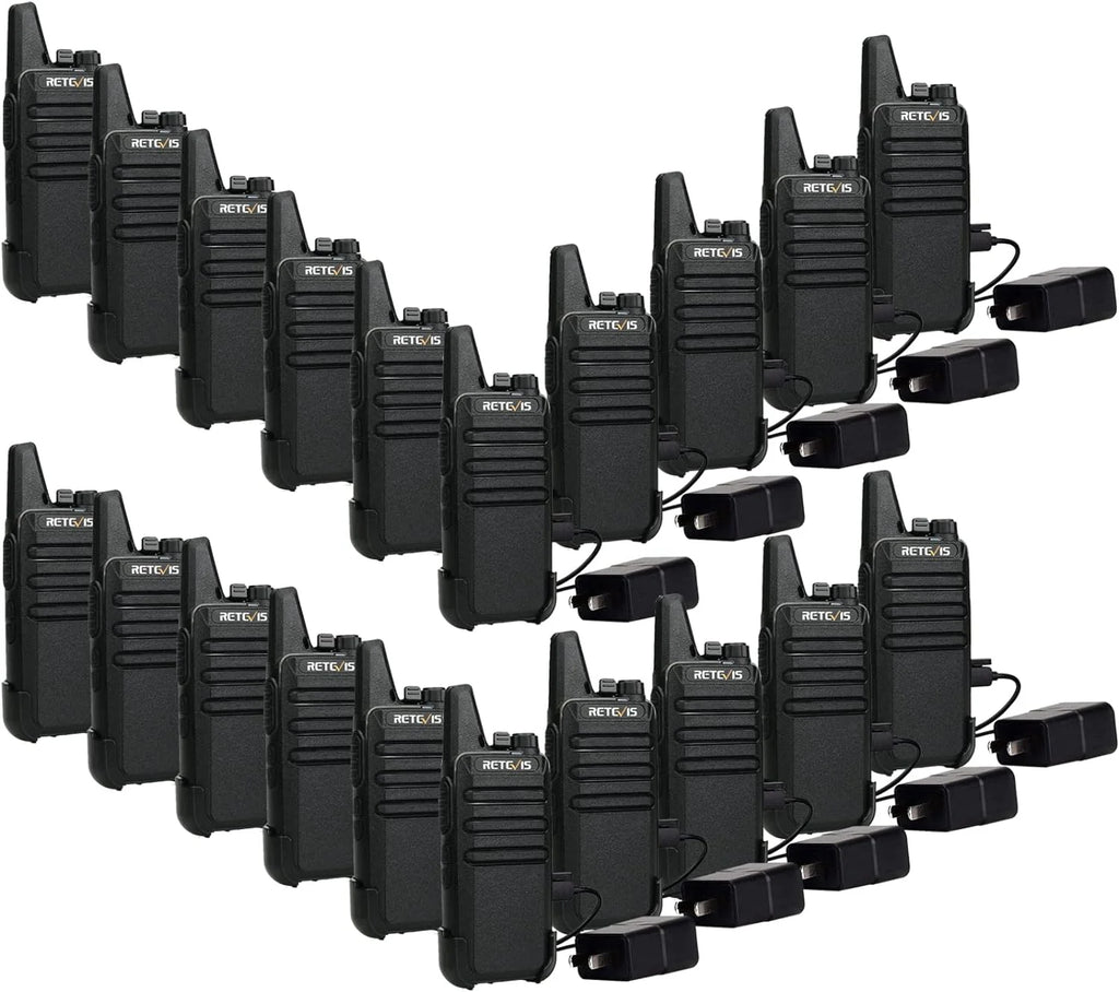 Talkies Mini, Rechargeable Two Way Radio Long Range, 2 Way Radio Small, Portable VOX, for Business Commercial Work School Church Restaurant (20 Pack,Black)