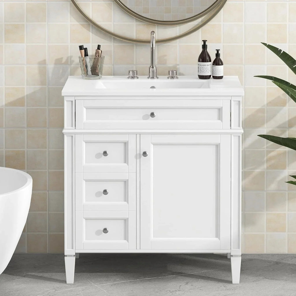 36 Bathroom Vanity with Single Sink Combo, Modern Undermount Bathroom Sink Cabinet with 2 Drawers and a Tip-Out Drawer, Freestanding Bathroom Vanities, Soft Closing, Solid Wood Frame