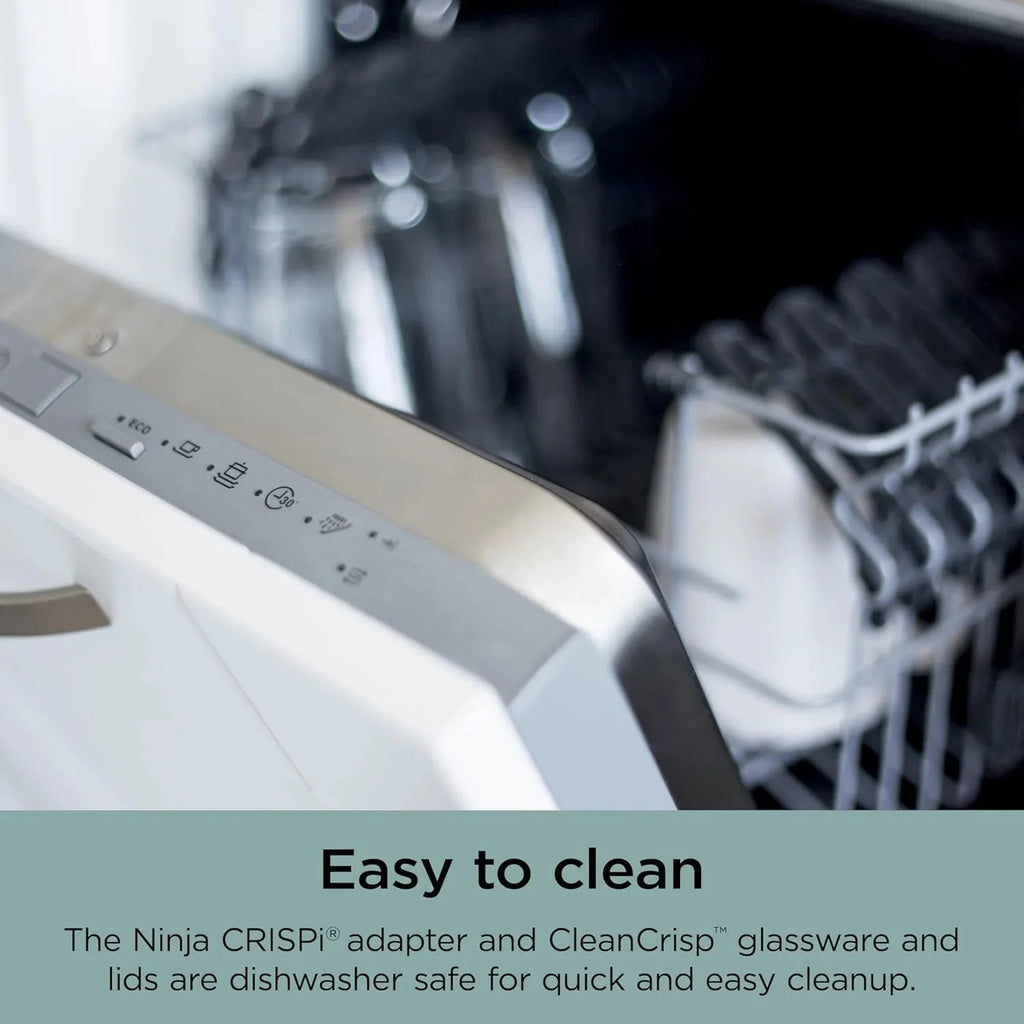 Ninja Crispi 4-in-1 Portable Glass Air Fryer Cooking System, 1500W, 4QT & 6-Cup TempWare Glass Containers with Storage Lids, Microwave, Freezer & Dishwasher Safe