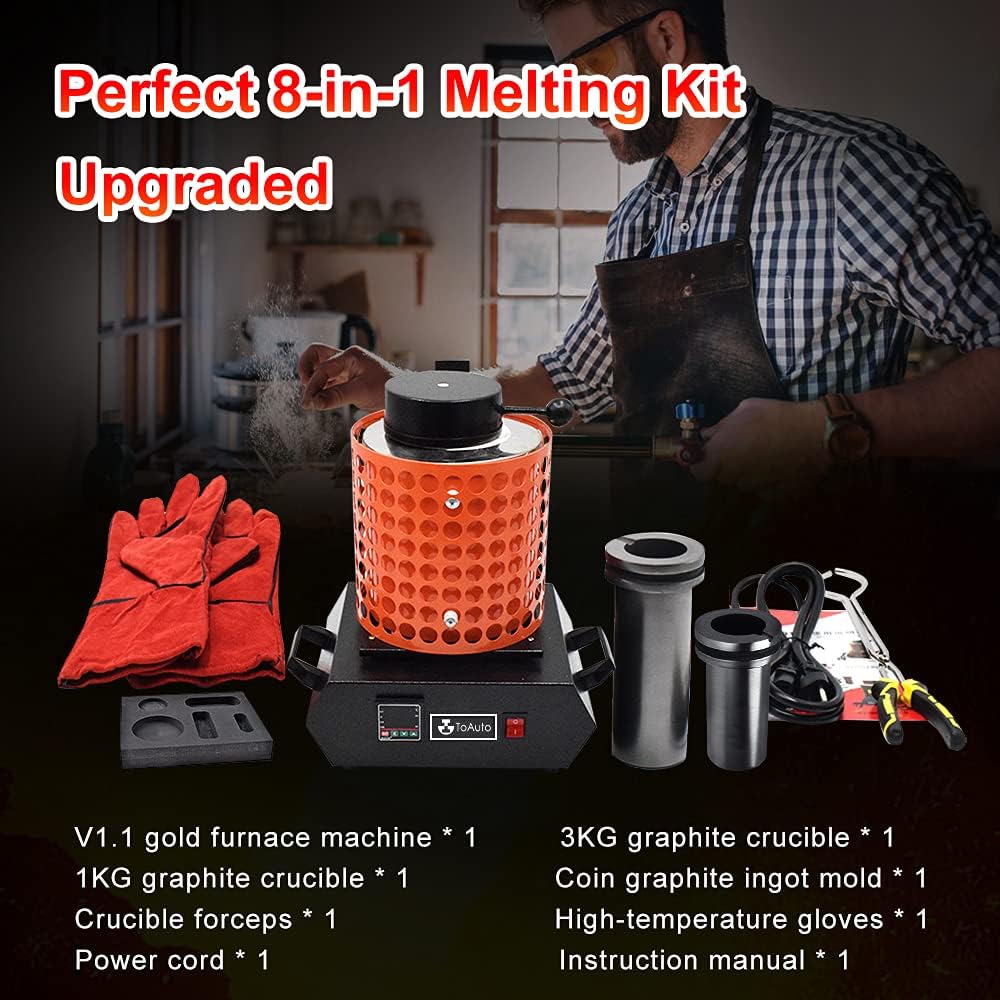 TOAUTO Gold Melting Furnace TGF3000-V1.1, 1+3KG, 1400W, 2100°F