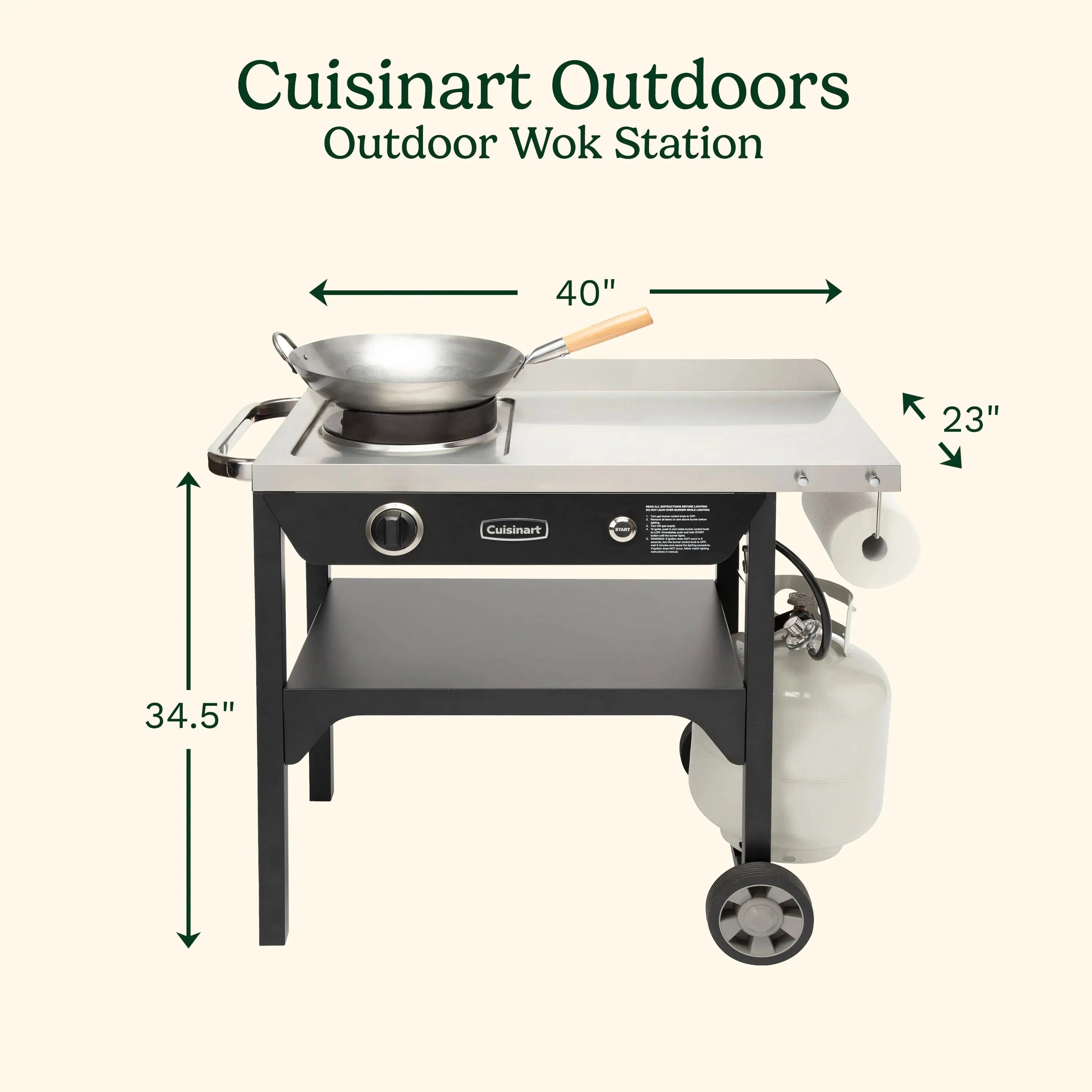 Cuisinart Outdoor Wok Station, 50,000 BTU Propane Outdoor Wok Burner w Prep Table, 14?测?? Carbon Steel Wok for Stir Fry, Searing, BBQ ?? Black