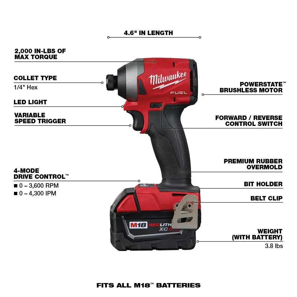 18V M18 FUEL Lithium Ion Brushless Cordless 7 Tool Combo Kit 5.0 Ah