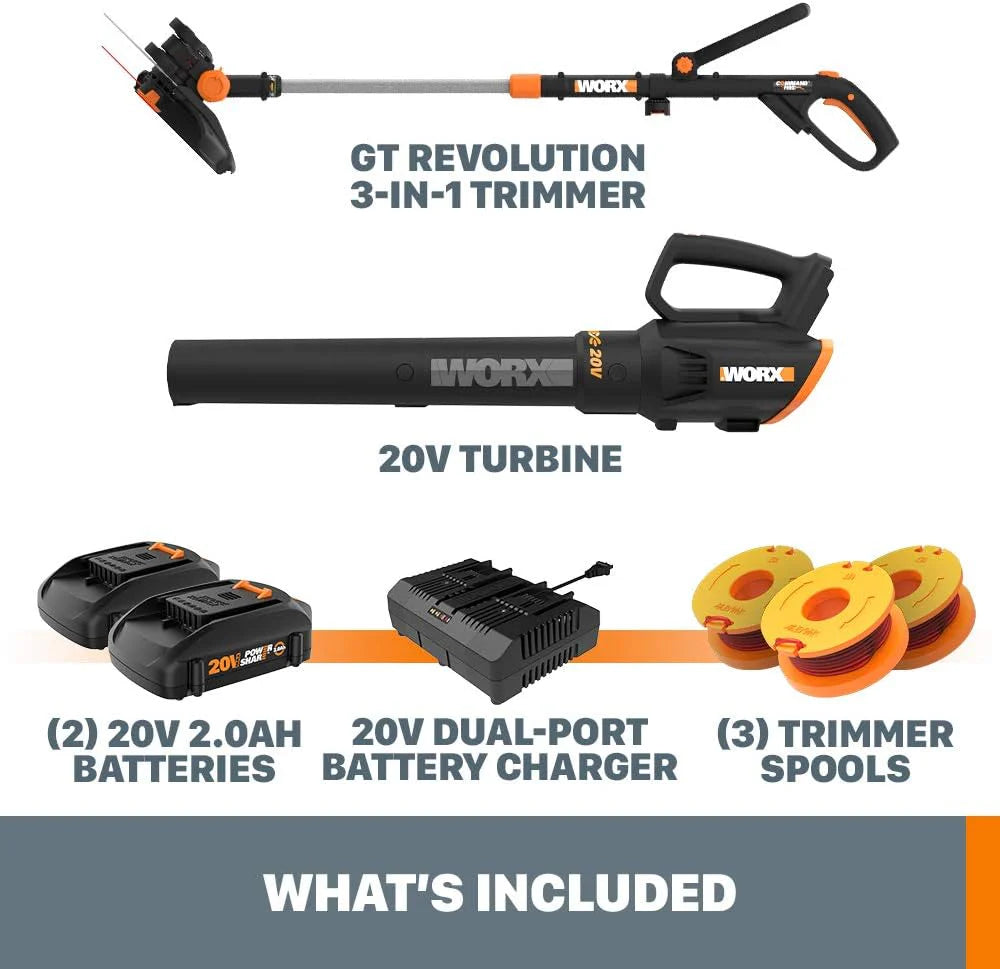 20V GT Revolution 12 4.0Ah Cordless String Trimmer & Turbine Leaf Blower Power Share Combo Kit - WG930.3 (Batteries & Charger Included)