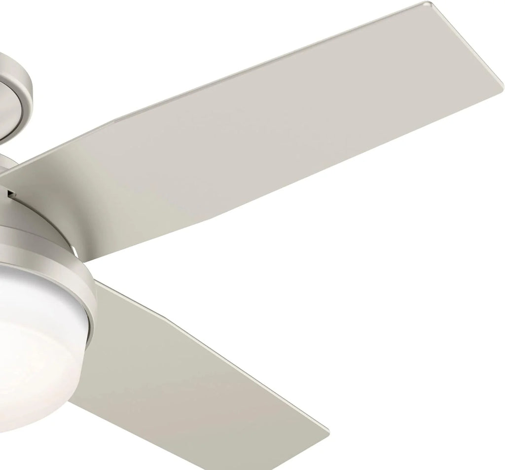 Hunter Fan Company Dempsey Low Profile Indoor / Outdoor Ceiling Fan with LED Light and Remote Control, 44, Matte Nickel