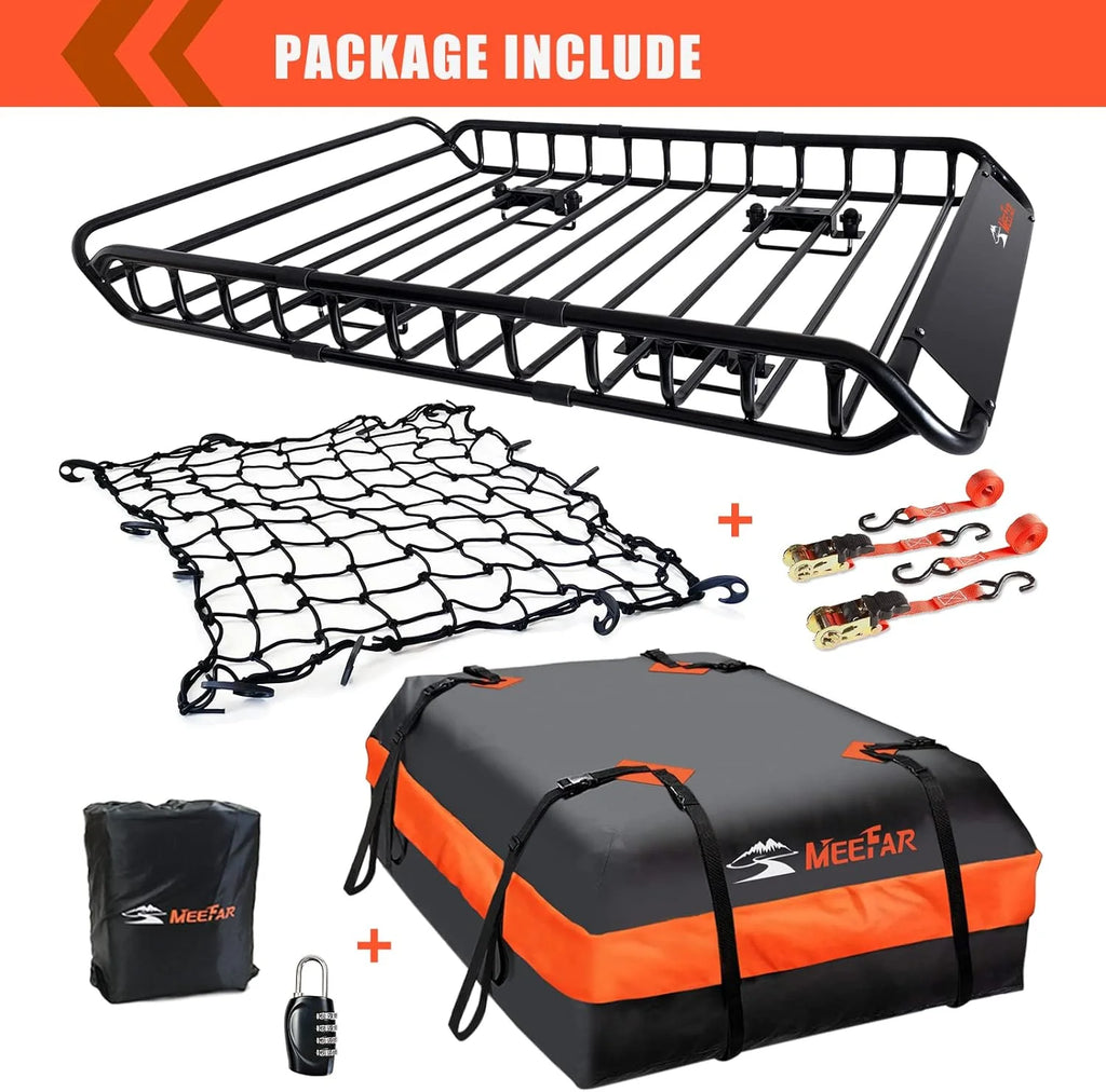 Folding hitch mounted cargo basket 60 With hook stabilizer, net and straps