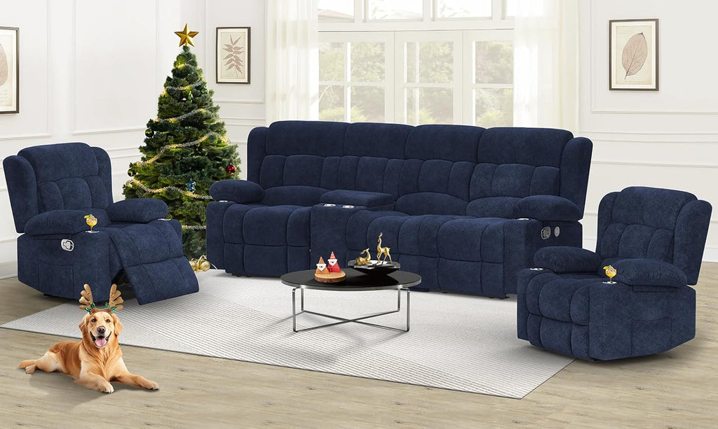 3 Seat Reclining Sofa with Storage Drawer USB Ports & Cup Holders Manual Couch