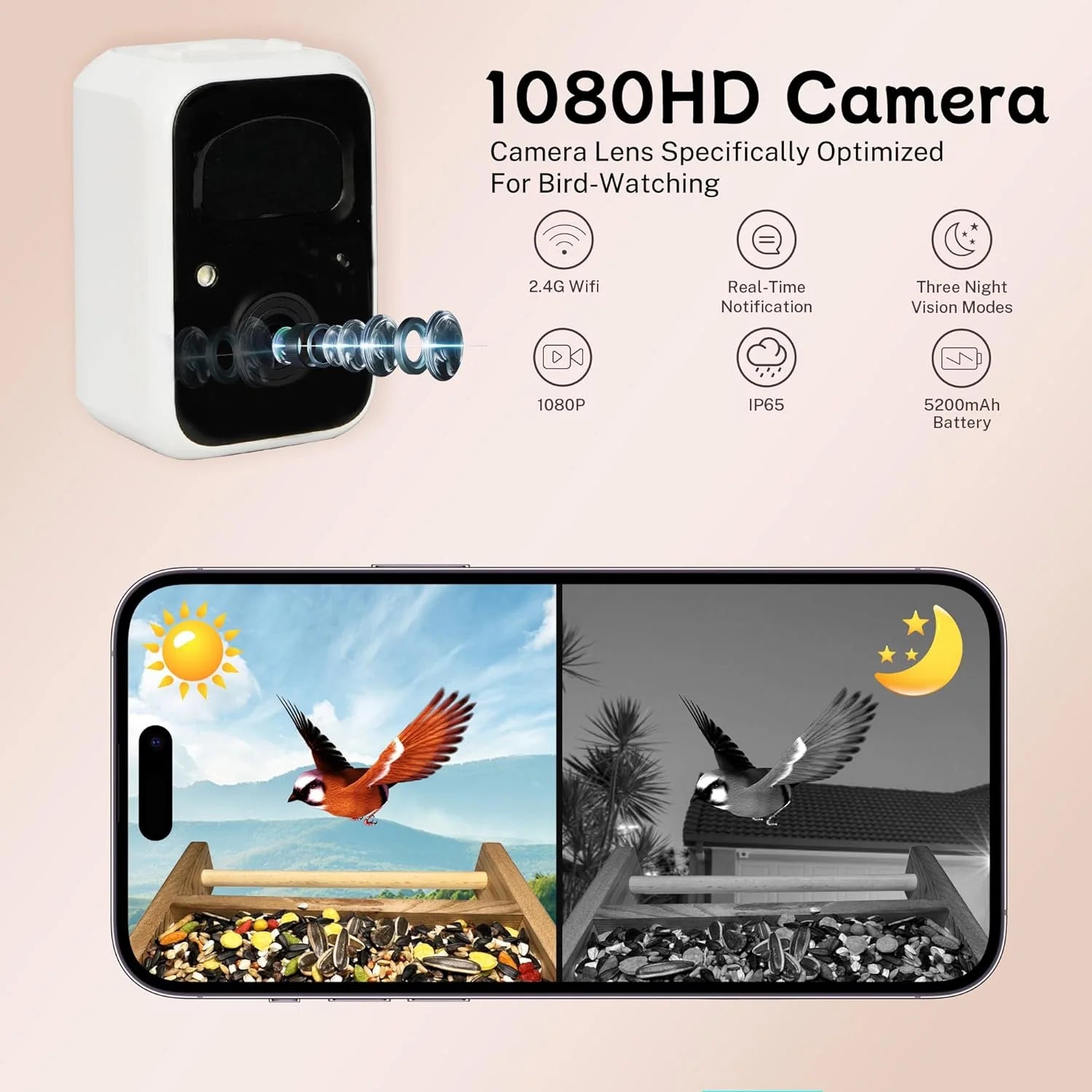 Feeder with Camera, Upgraded Smart Bird Feeder with Solar Powered, AI Identify for 10000 Plus Bird Species, Auto Capture Bird & Real-time Notifications, Ideal Gift for Bird Lovers