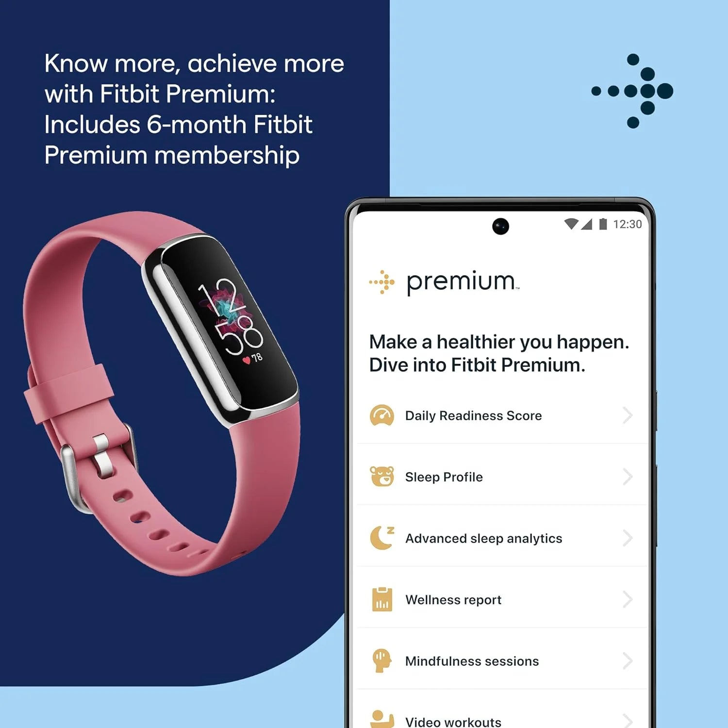 Fitness and Wellness-Tracker with Stress Management, Sleep-Tracking and 24/7 Heart Rate, One Size S L Bands Included, Lunar White/Soft Gold Stainless Steel, 1 Count