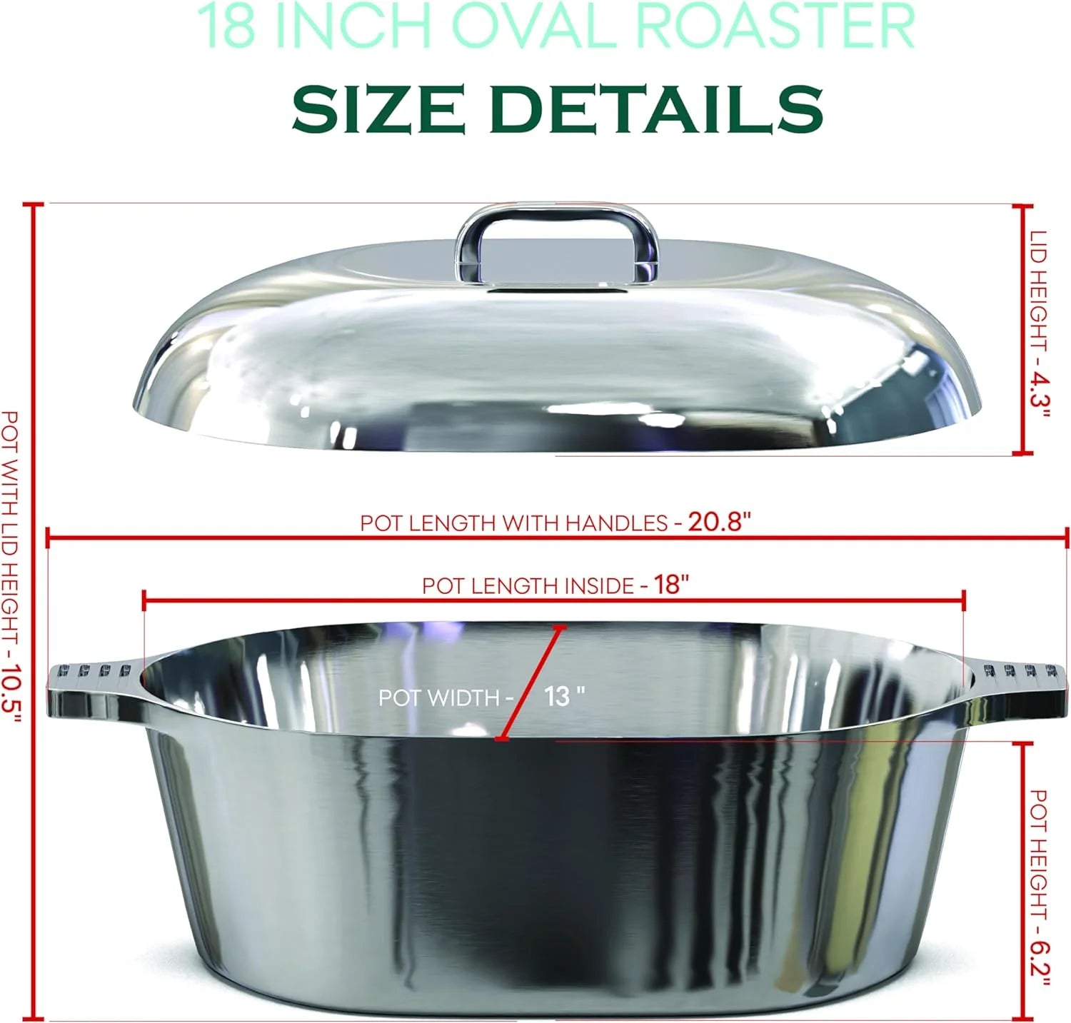 Cast Aluminum Dutch Oven - 8 Quart - Oval Dutch Oven Pot with Lid for Families and Parties - Lightweight Cajun Cookware with Ideal Heat Distribution - Oval Roaster Pan with Lid (13 Inch)