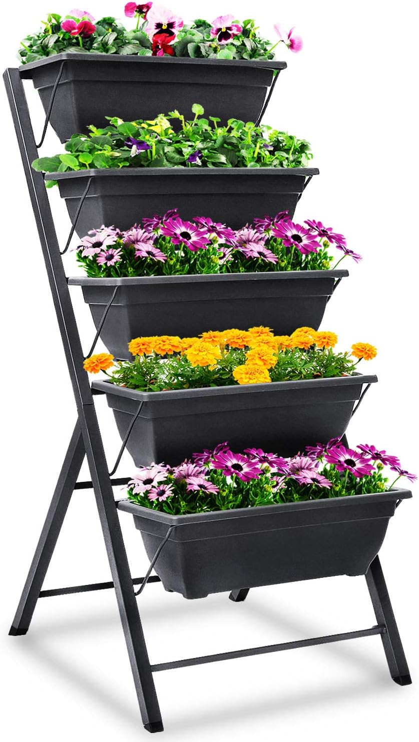 FOYUEE Vertical Herb Garden Planter Box Outdoor Elevated Raised Bed for Vegetables Flower Indoor with Drainage 5 Container