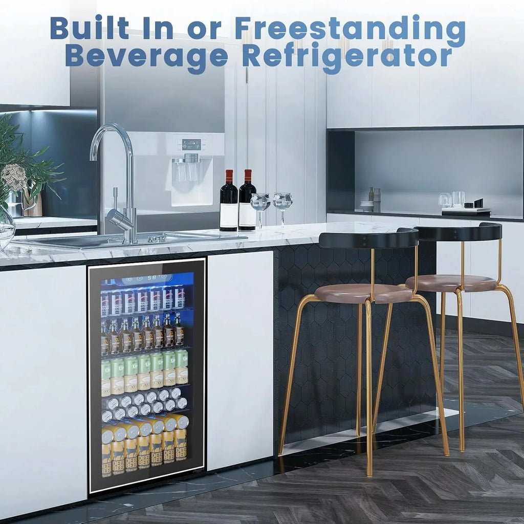 Mini Fridge 130 Can Beverage Refrigerator Cooler, 3.2 Cu.Ft Drink Fridge for Soda Wine Beer, Adjustable Temperature Control for Home Office, Black