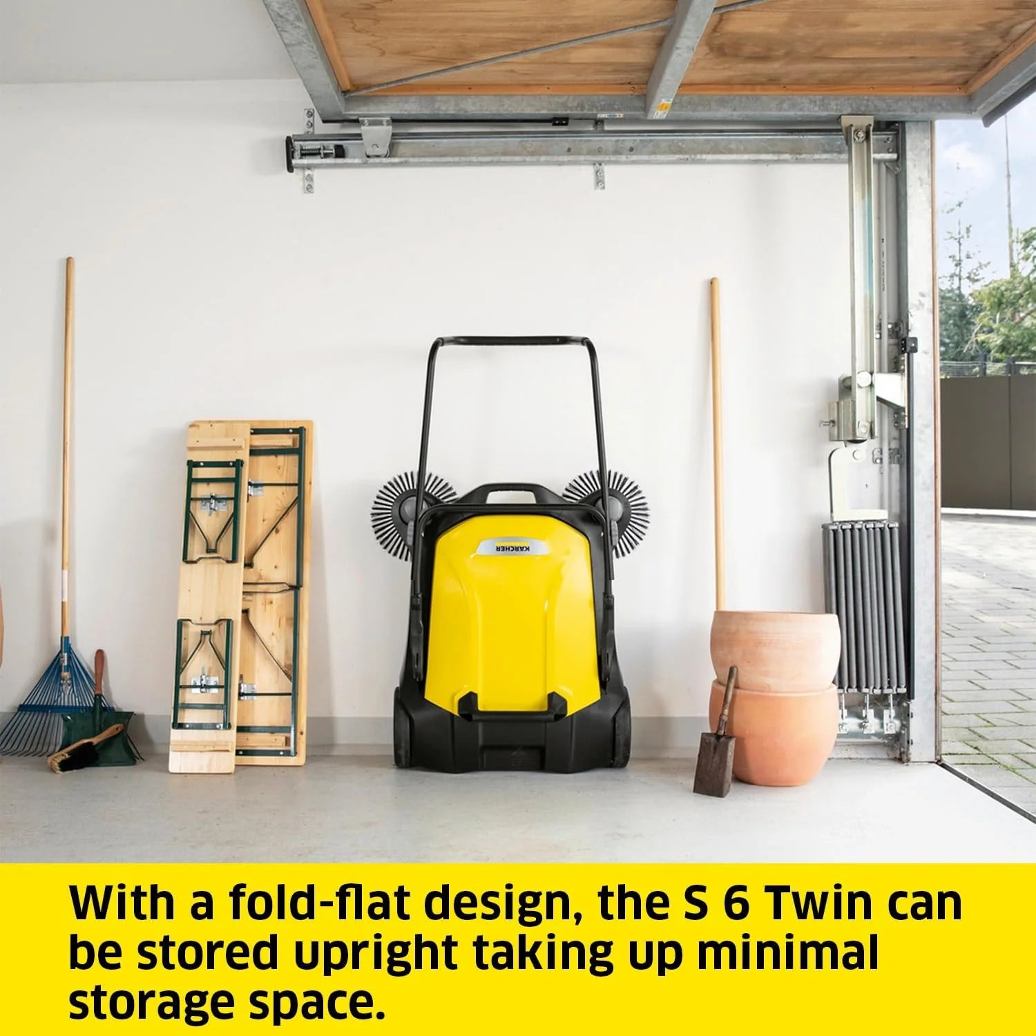 S 6 Twin Walk-Behind Outdoor Hand Push Floor Sweeper - 10 Gallon Capacity - 33.9 Sweeping Width - Sweeps up to 32,300 Square Feet/Hour