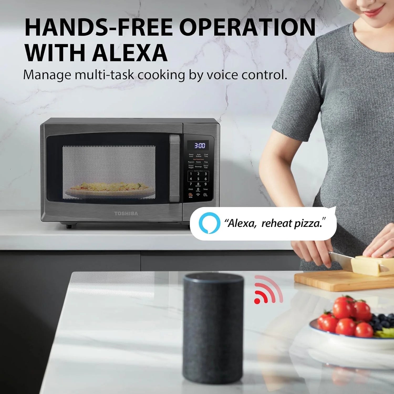 TOSHIBA 4-in-1 ML-EC42P(SS) Countertop Microwave Oven, Smart Sensor, Convection, Air Fryer Combo, Mute Function, Position Memory 13.6 Turntable, 1.5 Cu Ft, 1000W, Silver