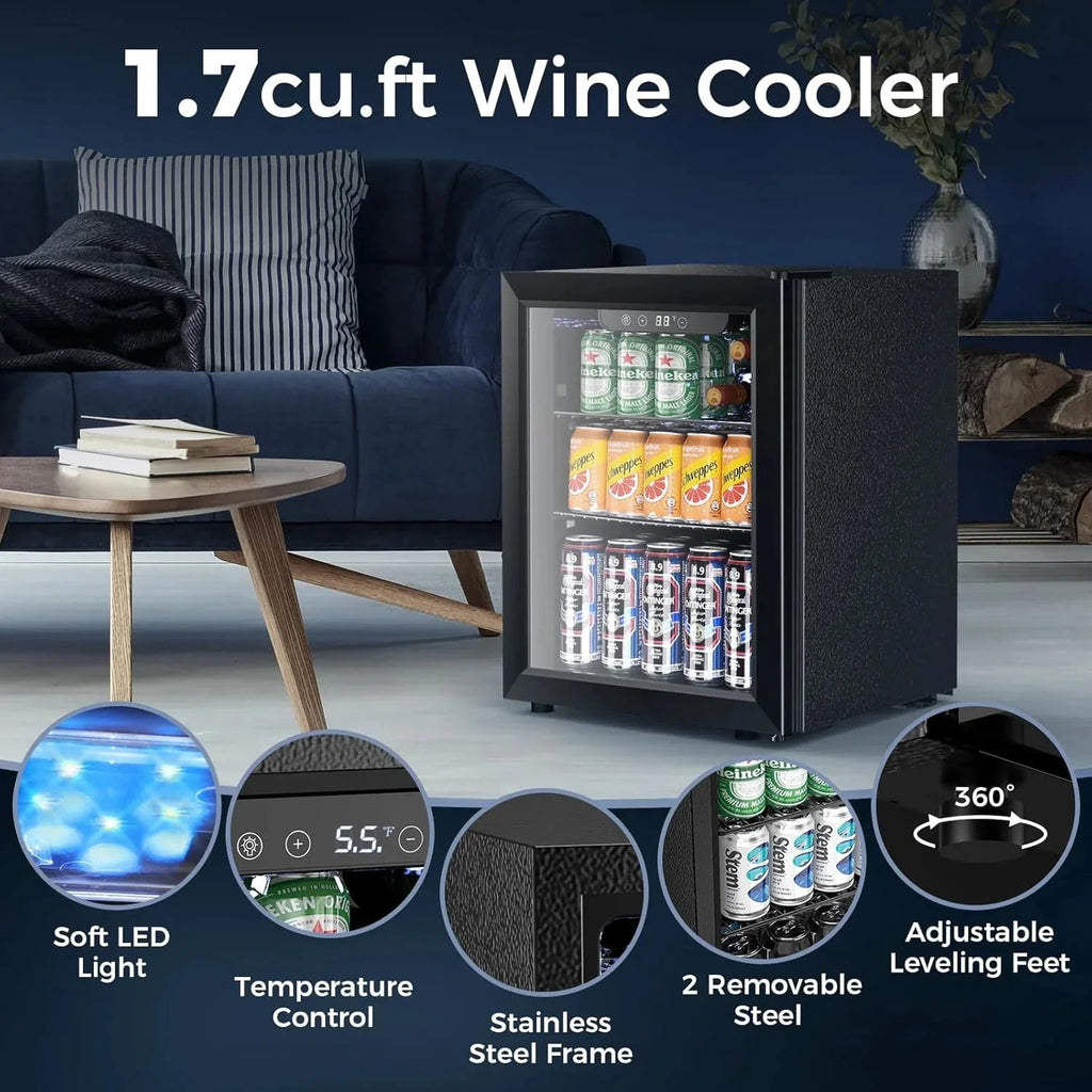 Mini Fridge 130 Can Beverage Refrigerator Cooler, 3.2 Cu.Ft Drink Fridge for Soda Wine Beer, Adjustable Temperature Control for Home Office, Black