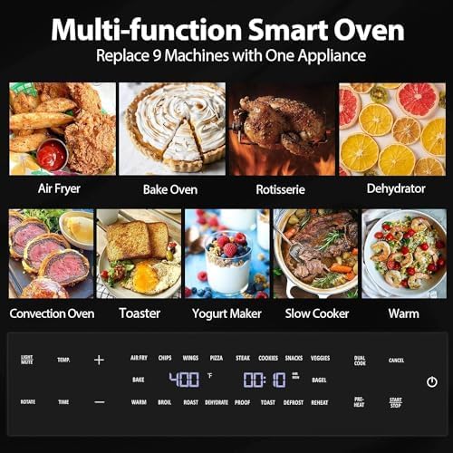 32QT Extra Large Air Fryer, 19 In 1 Air Fryer Toaster Oven Combo with Rotisserie and Dehydrator, Digital Convection Oven Countertop Airfryer Fit 13 Pizza, 6 Accessories, 1800w (Black) : Home & Kitchen