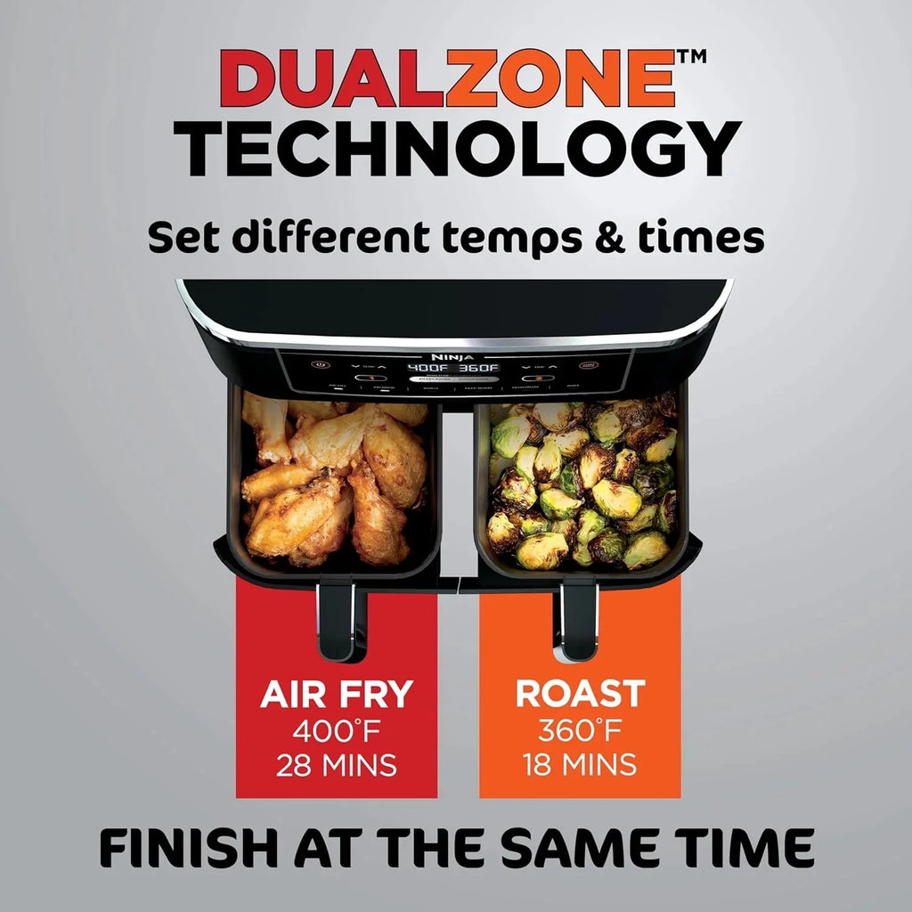 Ninja Foodi 10QT 6-in-1 DualZone Smart XL Air Fryer, 2 Independent 5QT Baskets, Smart Cook Thermometer, Match Cook, Smart Finish, Air Fry, Roast, Bake, Dehydrate, Reheat, Grey, DZ550