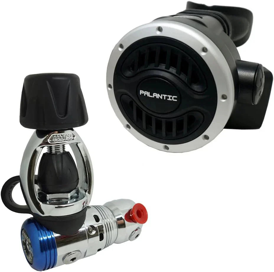 Palantic AS103 Yoke Regulator & Octopus Combo for Scuba Diving | High-Performance Over-Balanced Regulator, Silicone Mouthpiece, 27 Hose, Large Purge Button, 36 Yellow Octopus Hose