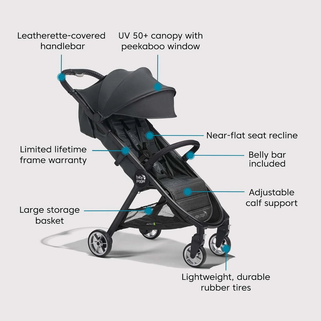 City Tour 2 Ultra-Compact Travel Stroller, Jet, Lightweight, Foldable, Ideal for Traveling