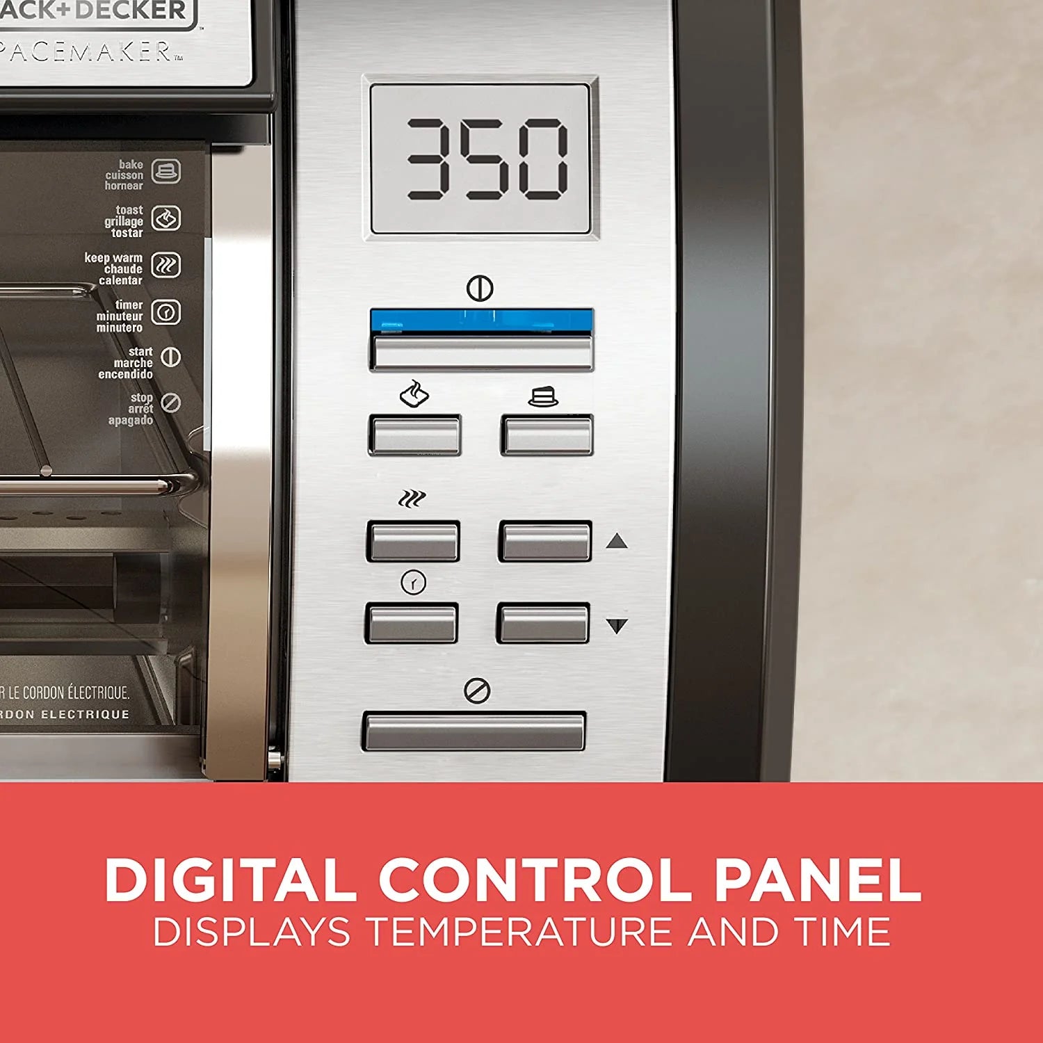 BLACK+DECKER SpaceMaker Under-Counter Toaster Oven, Digital Controls, Black/Stainless Steel, Fits 9锟芥?锟斤拷 Pizza, TROS1000D