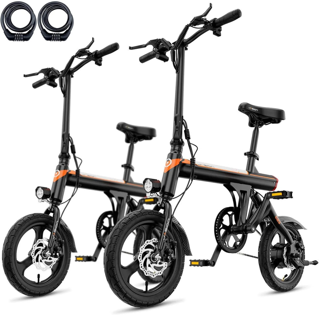 Jasion EB3 Electric Bike Adults 21mph, 500W Peak Motor, 270Wh Battery, Rear Suspension, 3 Levels Assist, 14′′ Folding Ebike for Adults and Teens, Complies to UL2849