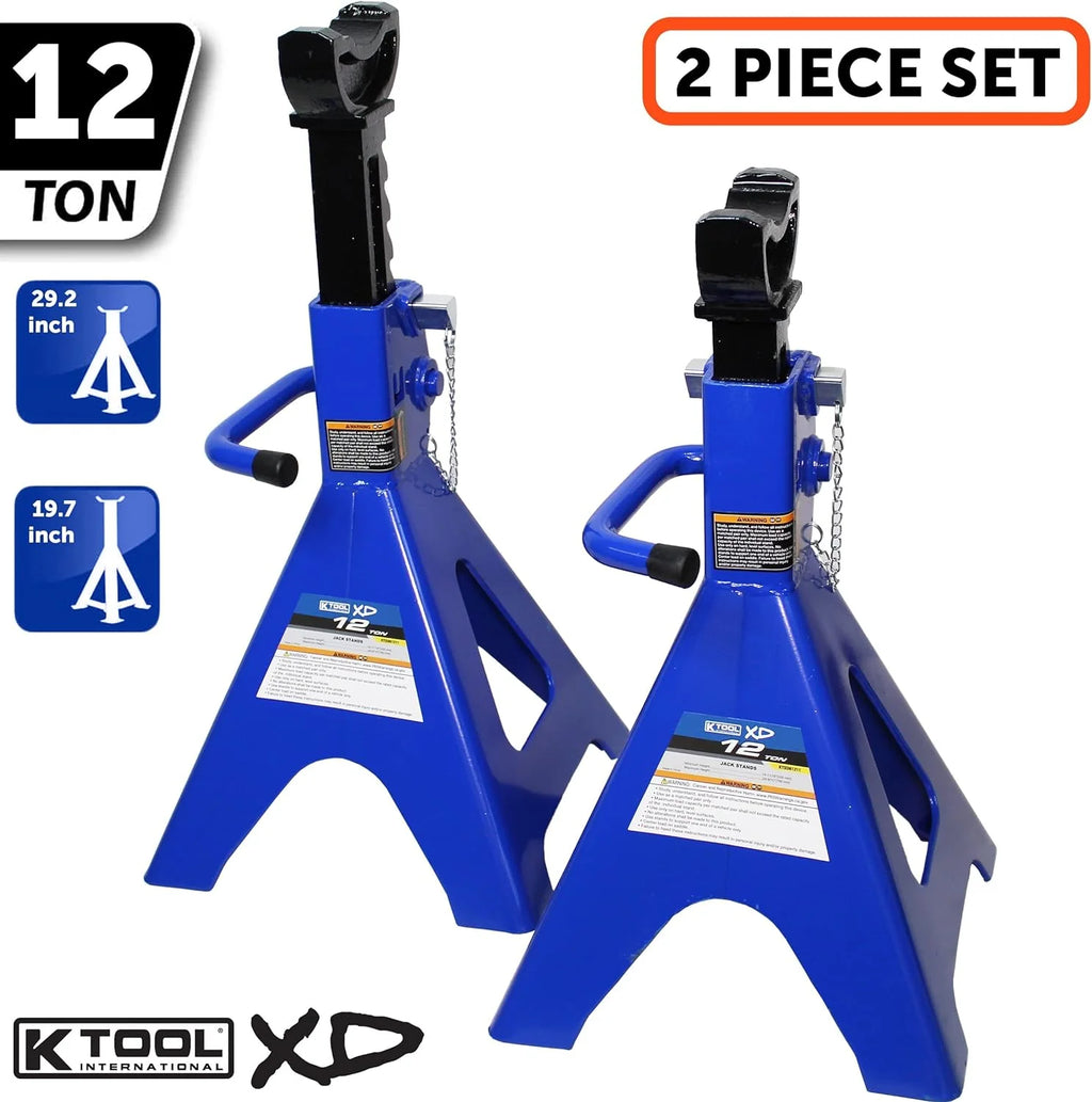 HD61222 22 Ton Automotive Jack Stands for Garages, Repair Shops, and DIY, Pin Style, V Shaped Saddle, Heavy Duty Steel Frame, Adjustable Height 11.825- 19.725, Black/Blue, Pair