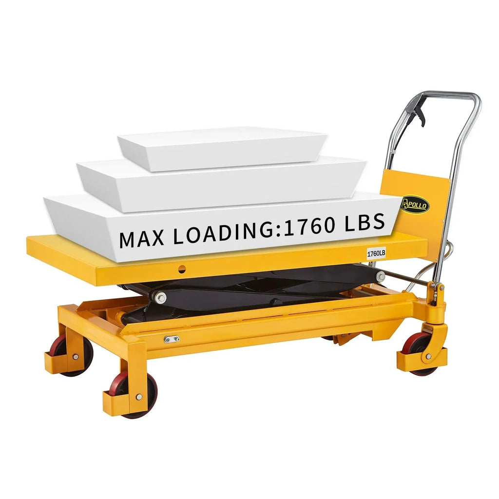 APOLLOLIFT Hydraulic Lift Table Cart – 770 lbs Capacity, 51 Max Height, Double Scissor Lift with Safety Guard & 4 Wheels