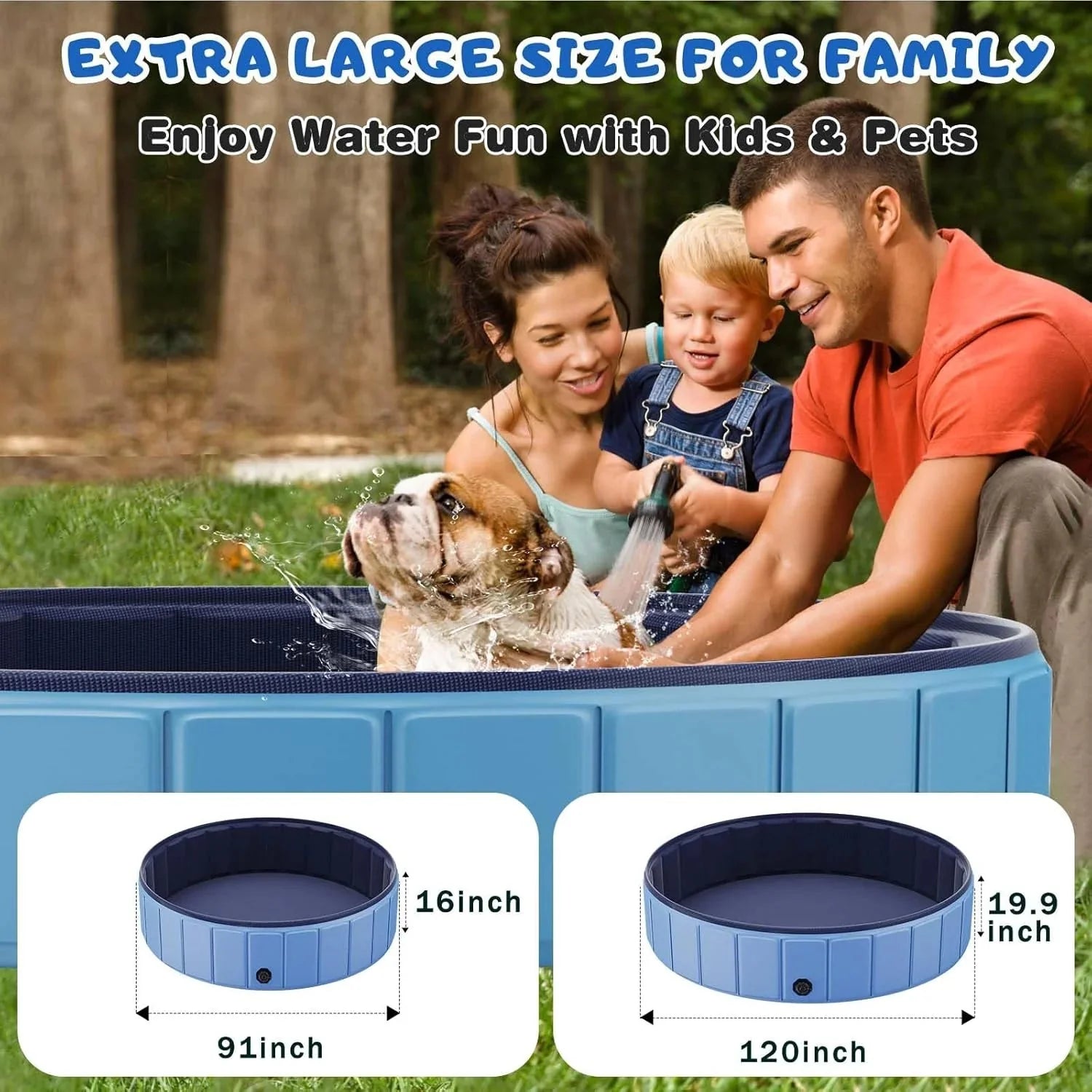 Foldable Dog Swimming Pool, 120x20 Oversize Collapsable Hard Plastic Potable Bathing Tub for Pet Dog Kiddie Pool Indoor and Outdoor Leakproof PVC Play Pool for Large Dogs Pets Puppy Kids Blue