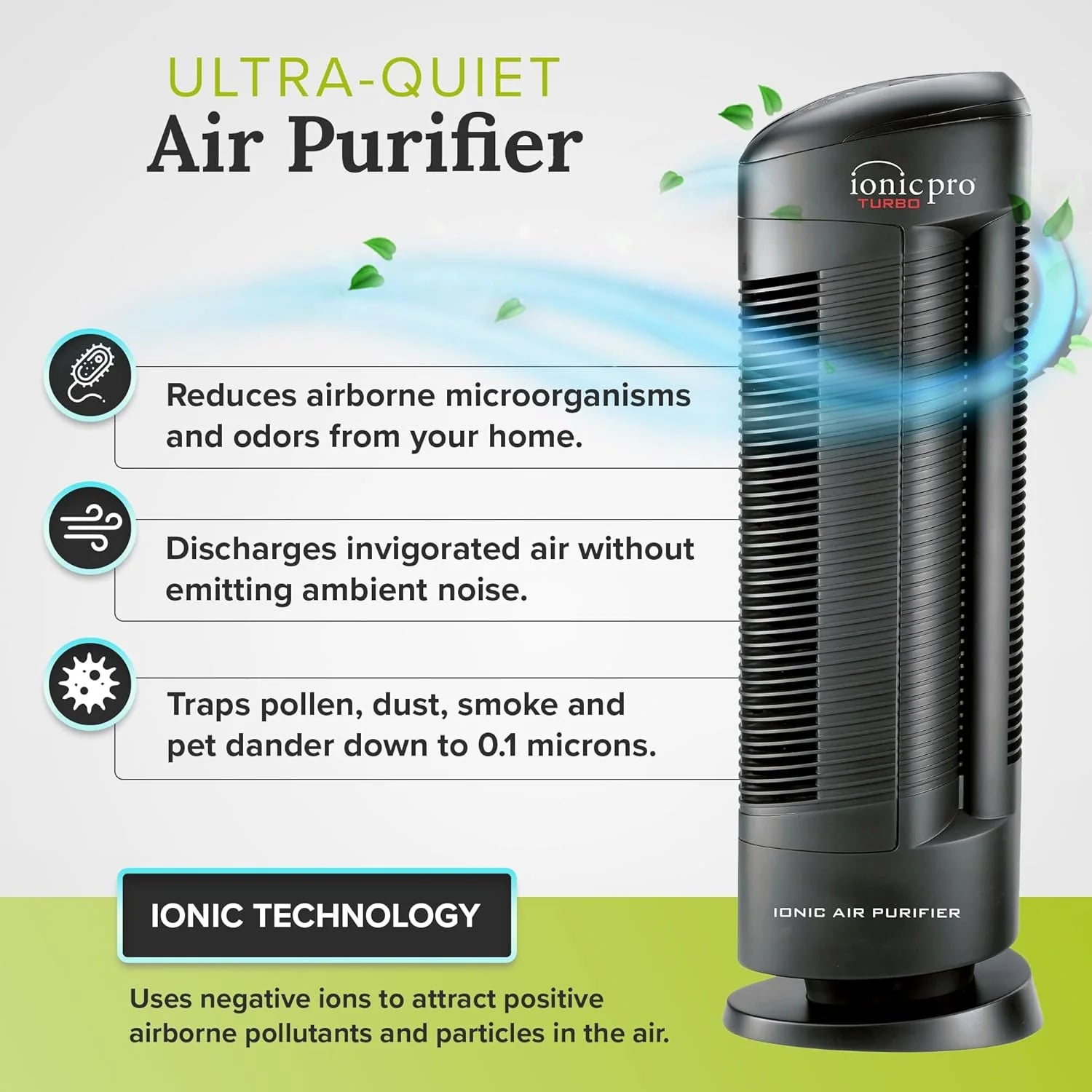 Ionic Pro Turbo TA550 Air Purifier, Filterless, 500 Sq Ft, Black
