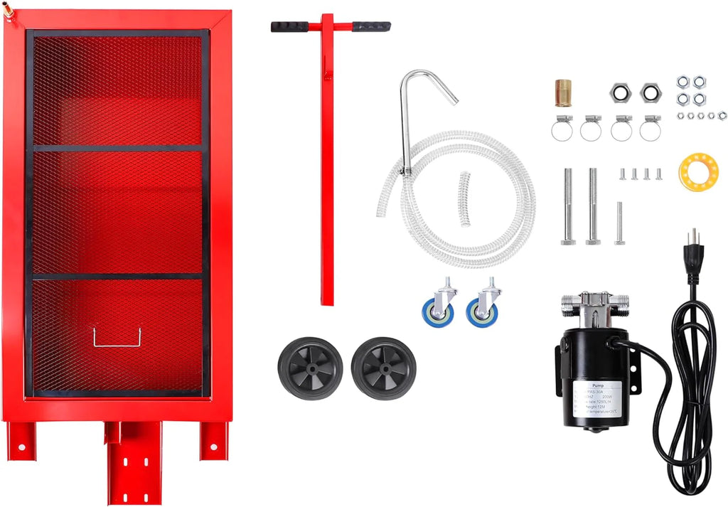 20 Gallon Low Profile Roll Around Oil Drain Pan with 110V Electric Pump 8 Feet Hose for Trucks Cars SUVS Red