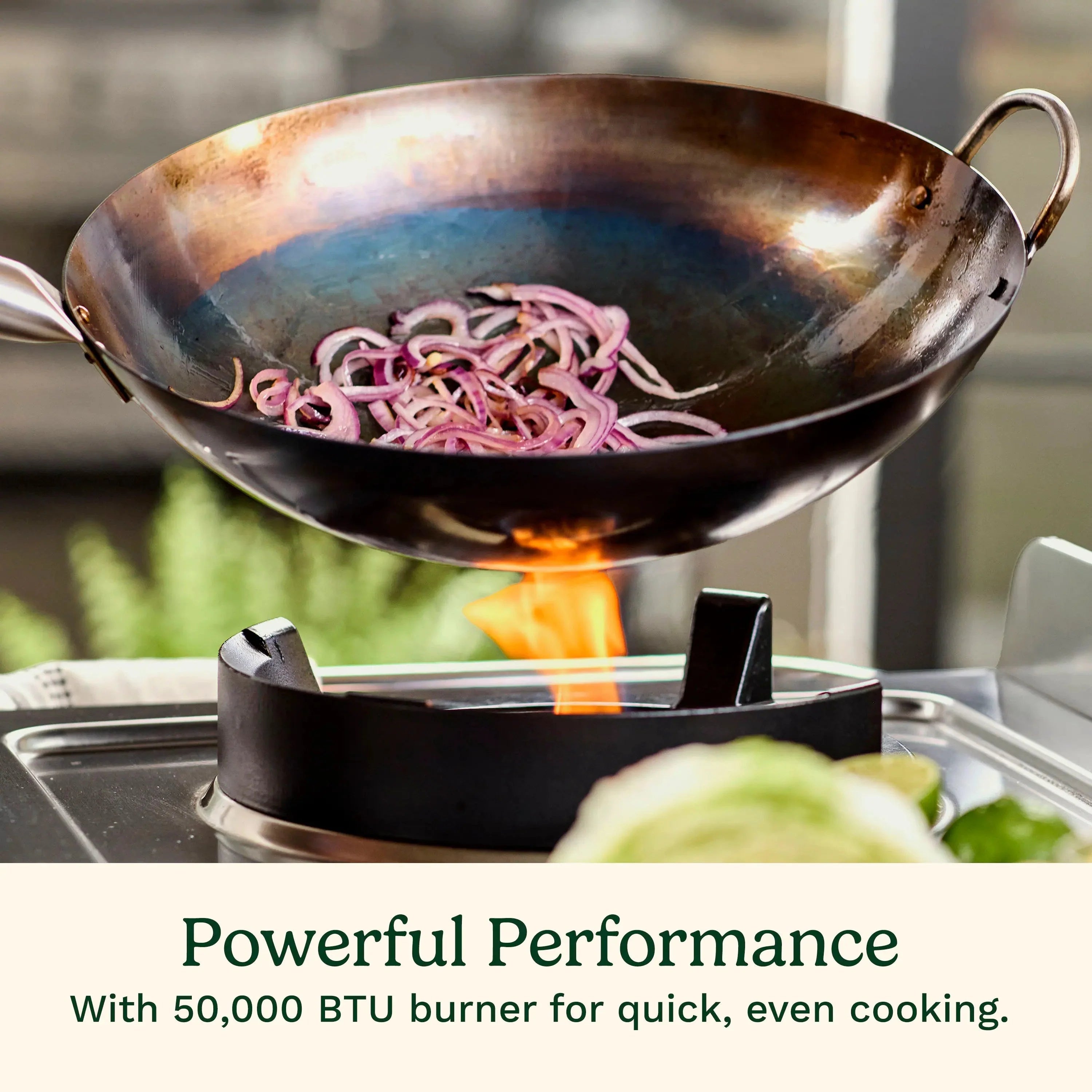Cuisinart Outdoor Wok Station, 50,000 BTU Propane Outdoor Wok Burner w Prep Table, 14?测?? Carbon Steel Wok for Stir Fry, Searing, BBQ ?? Black