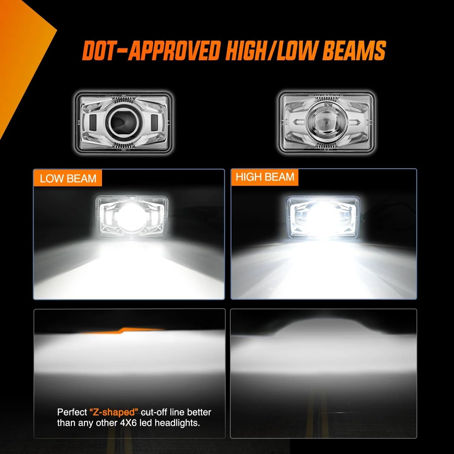 4x6 Led Headlights 60W DOT Approved Hi/Lo Sealed Beam Rectangular headlights Replacement H4651 H4652 H4656 H4666 H6545 Compatible Kenworth Peter Bill Ford Freighter (silver, 4PCS)