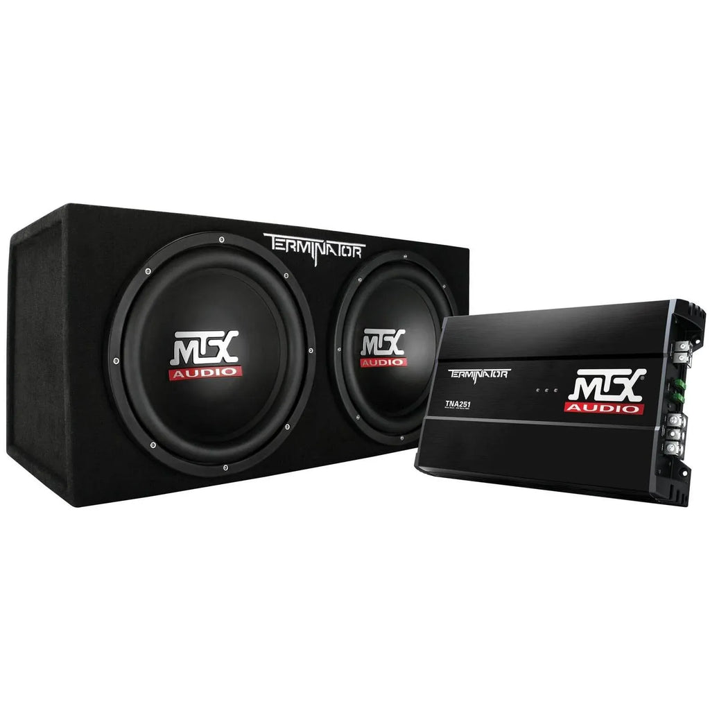 MTX 12 Dual Loaded Car Subwoofer w/Sub Box, Amplifier, & QPower Wiring Kit