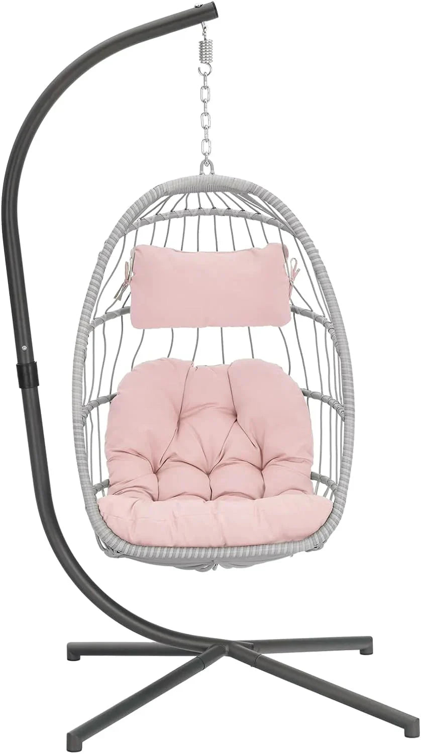 Yechen Indoor Outdoor Egg Hanging Chair with Stand, Patio Wicker Swing Egg Chair Indoor Swinging Chair Outdoor Hammock Egg Chair 350lbs Capacity for Patio Bedroom Balcony, Charcoal Grey (EG-001)