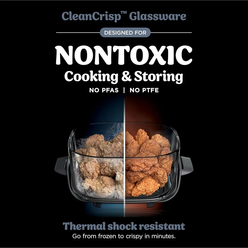 Ninja Crispi 4-in-1 Portable Glass Air Fryer Cooking System, 1500W, 4QT & 6-Cup TempWare Glass Containers with Storage Lids, Microwave, Freezer & Dishwasher Safe