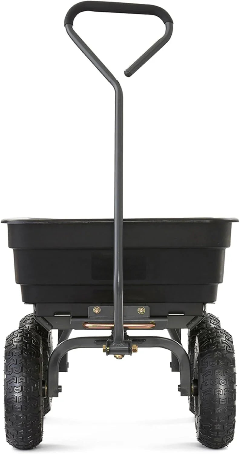 Heavy Duty Poly Utility Dump Wagon Garden Cart w/Pneumatic Tires, 6 Cu Ft - 1200 lb Capacity Outdoor Wheelbarrow for Yard, Landscaping & Gardening, Lawn Tractor or ATV Towable-Gorilla Carts