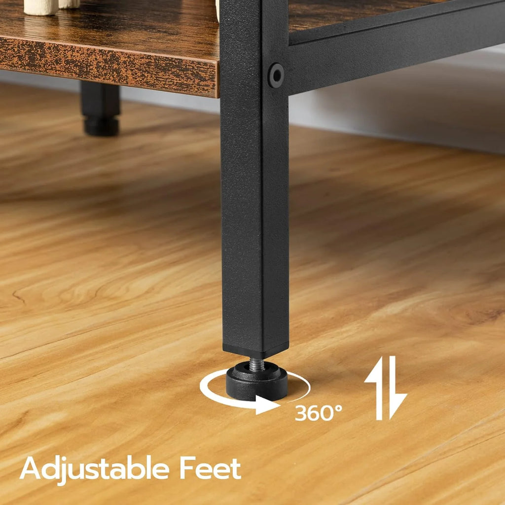 TV Stand with Power Outlets to 75 Inches, TV Console Table with Open Storage Shelves Cabinet, Industrial Media Entertainment Center for Living Room Bedroom, Rustic Brown and Black BF60DS01