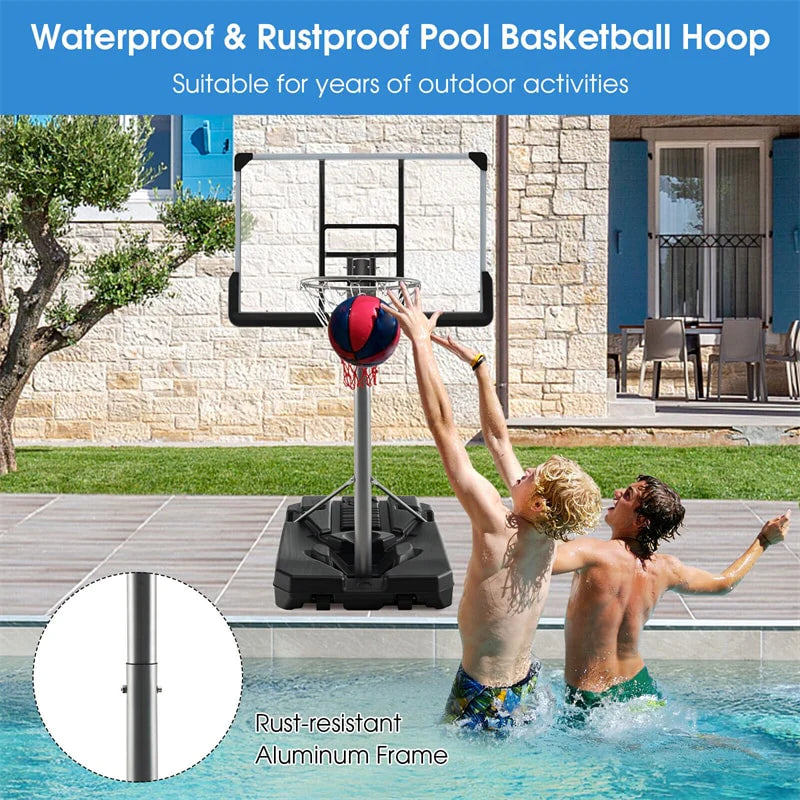 Portable Outdoor Basketball Hoop 64''-79'' Adjustable Poolside Basketball Goal System with 44 Backboard Wheeled Fillable Base