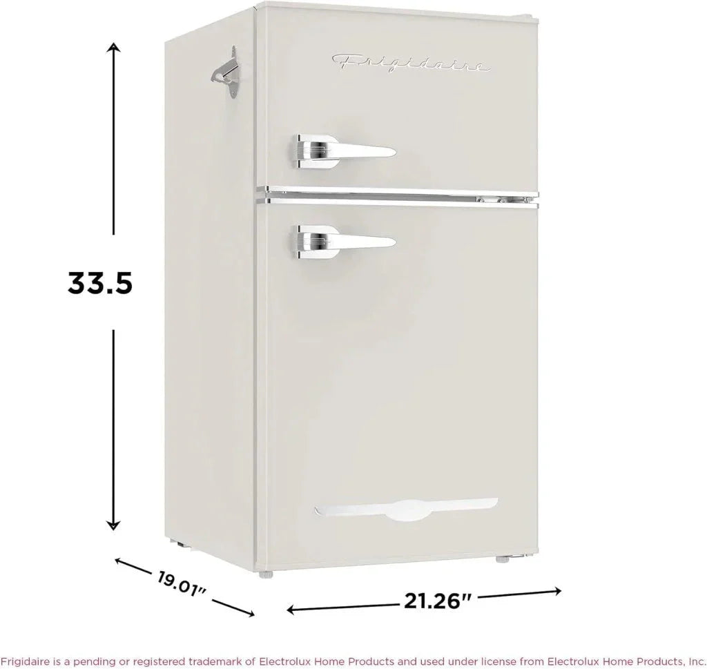 Frigidaire Retro Mini Fridge with Freezer & Side Bottle Opener-Small 2 Door Refrigerator for Office Bar or College Dorm Room-3.1 Cu Ft – 19”D x 20.5 W x 33.5 H