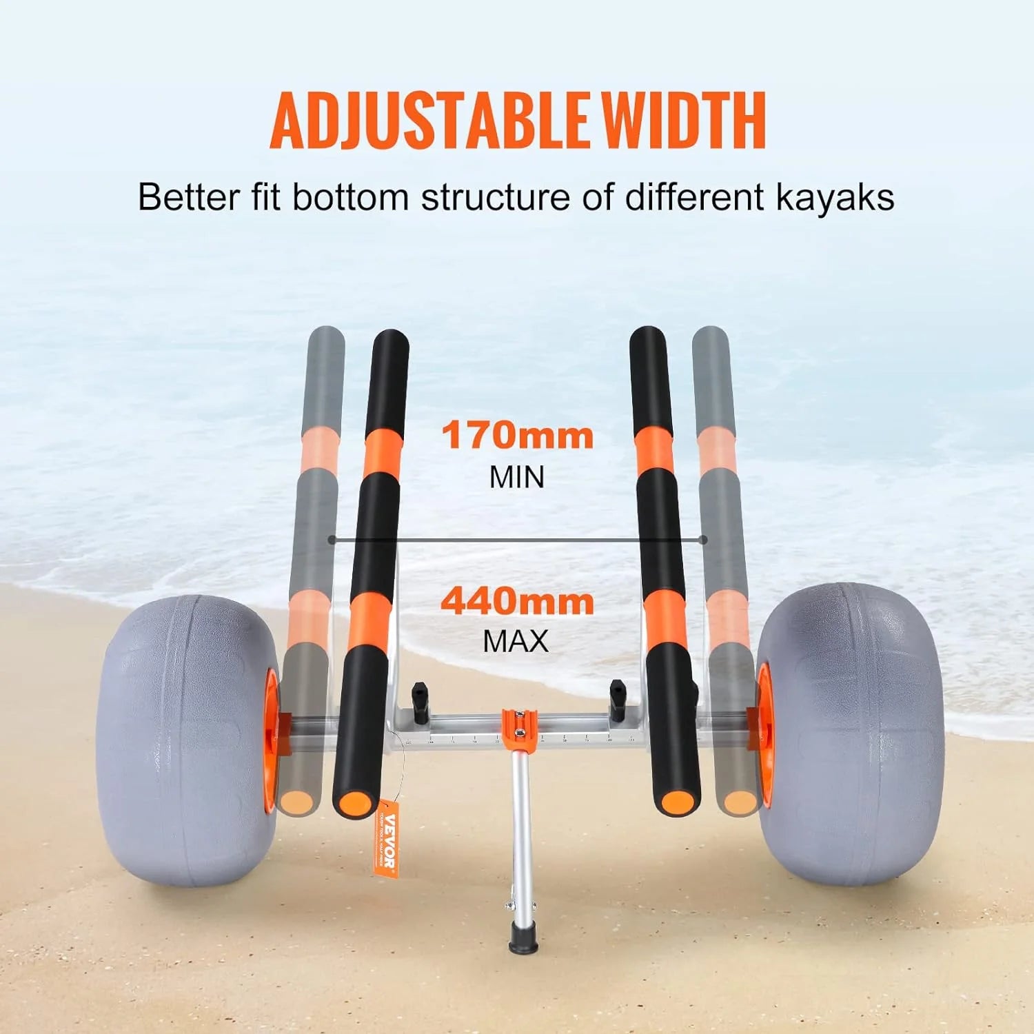 Heavy Duty Kayak Cart, 350lbs Load Capacity, Foldable Canoe Trolley with 13'' Beach Wheels, Adjustable Carrier Width & Nonslip Support Foot, for Kayaks Canoes Paddleboards Float Mats Jon Boats