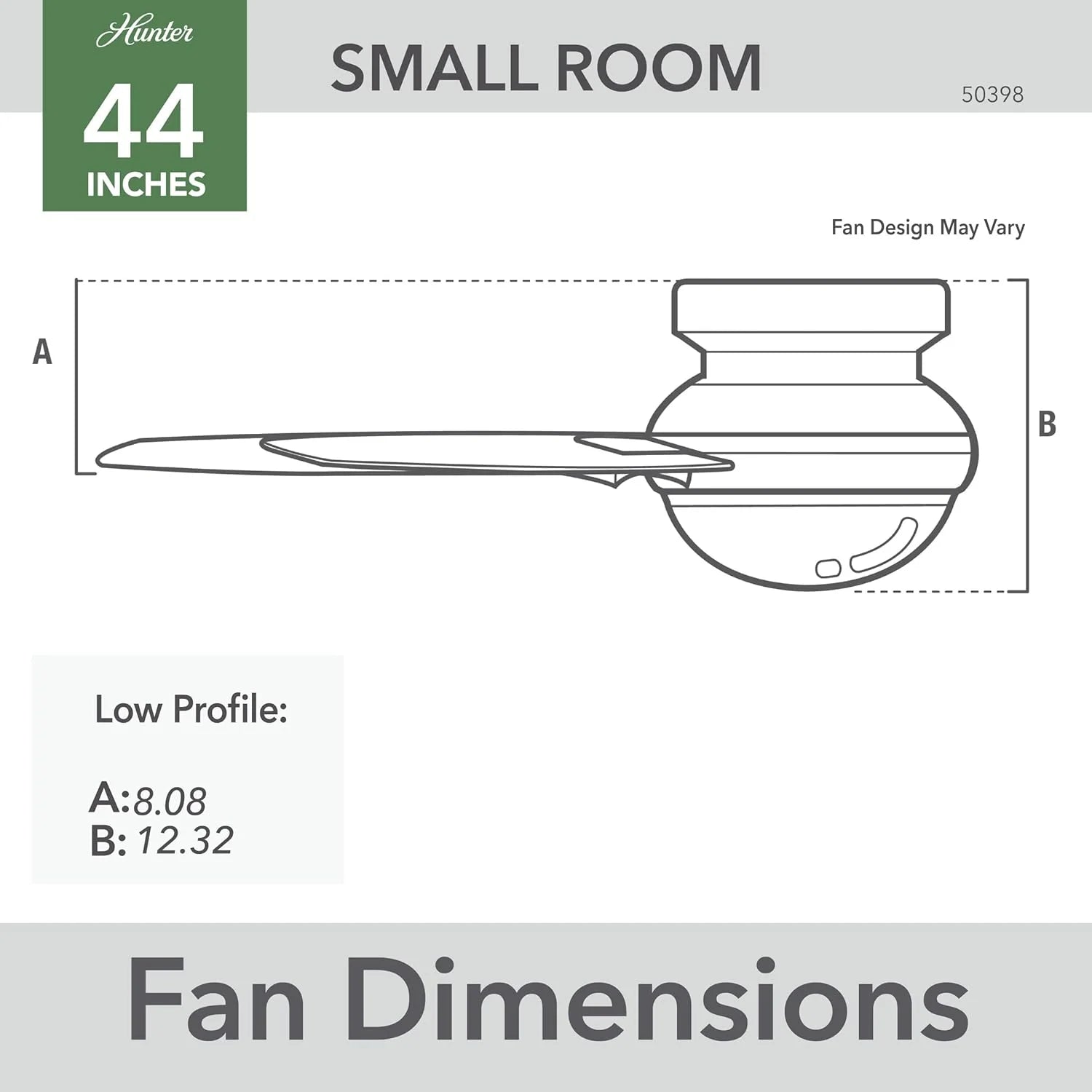 Hunter Fan Company Dempsey Low Profile Indoor / Outdoor Ceiling Fan with LED Light and Remote Control, 44, Matte Nickel