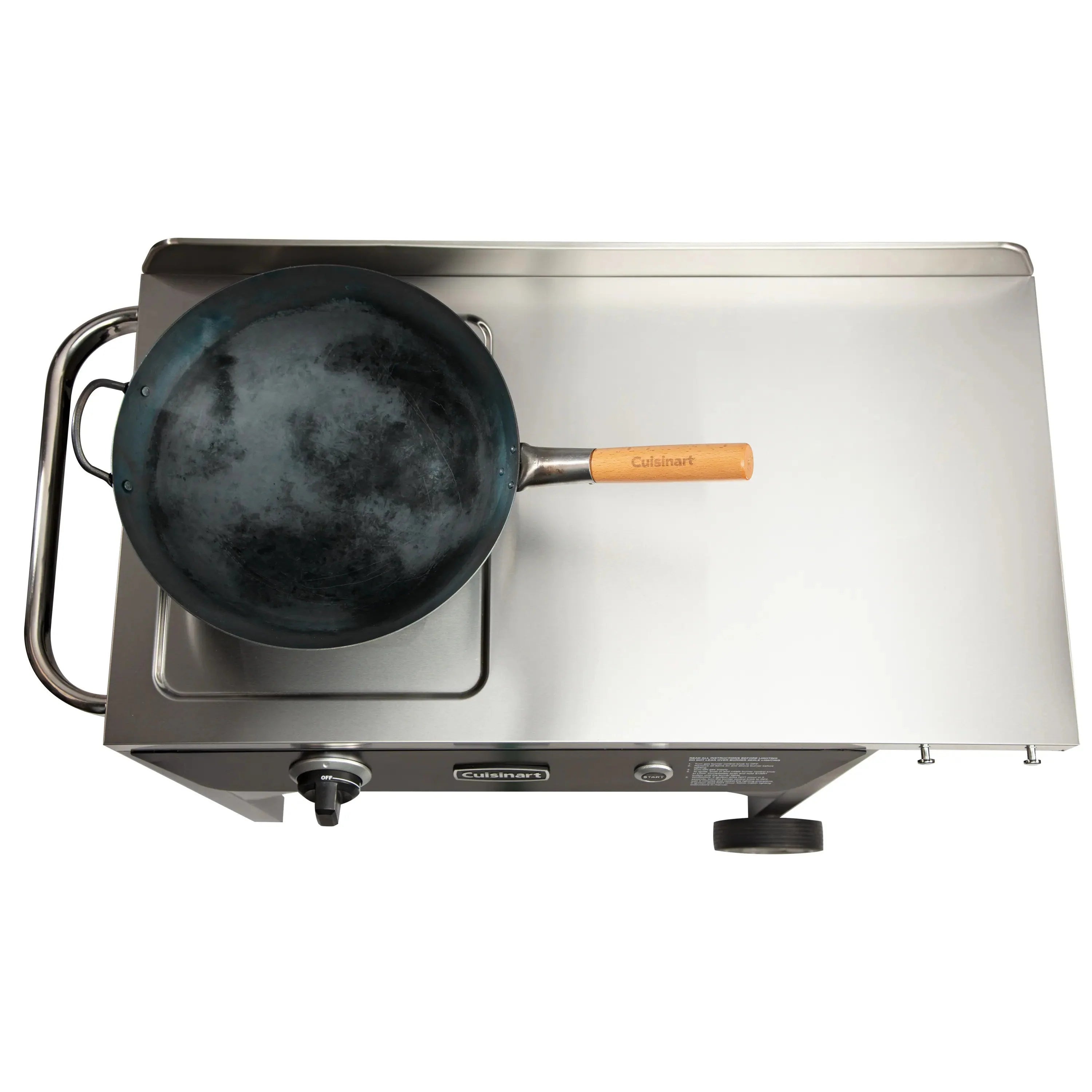 Cuisinart Outdoor Wok Station, 50,000 BTU Propane Outdoor Wok Burner w Prep Table, 14?测?? Carbon Steel Wok for Stir Fry, Searing, BBQ ?? Black