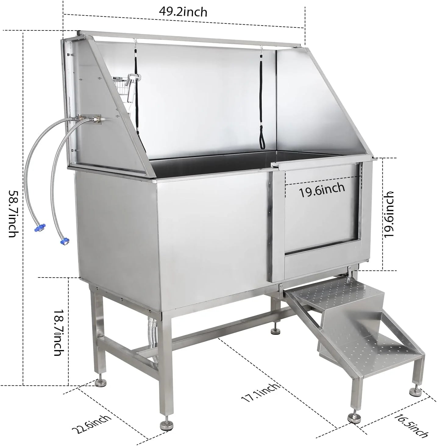 50 Dog Wash Bathtub, Pet Wash Station, Professional Stainless Steel Dog Grooming Tub with Ramp, Faucet, Sprayer, Drain Kit, Right Door