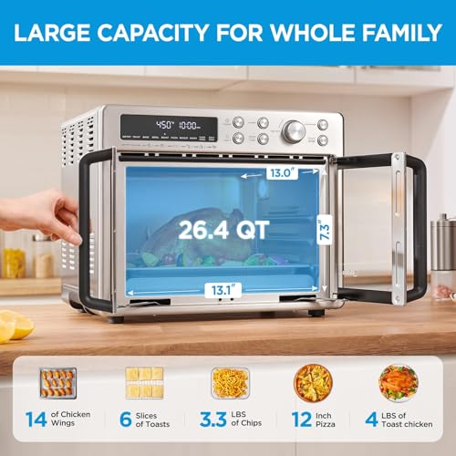Midea Flexify French Door Toaster Oven Air Fryer Combo, 26.4 QT, Extra Large Air Fryer Countertop Oven 10 in 1 Combo, 25% Faster Cooking and 90% Less Oil, Stainless Steel : Home & Kitchen