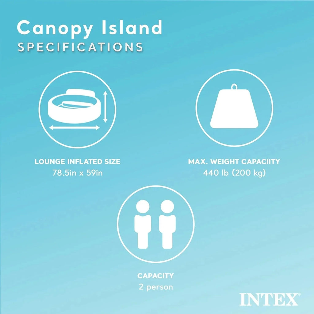 58292EP Canopy Island Inflatable Pool Float: Comfortable Lounge Surface – Built-in Cup Holders – Detachable Sunshade – 440lb Max Weight Capacity – 78.5 x 59