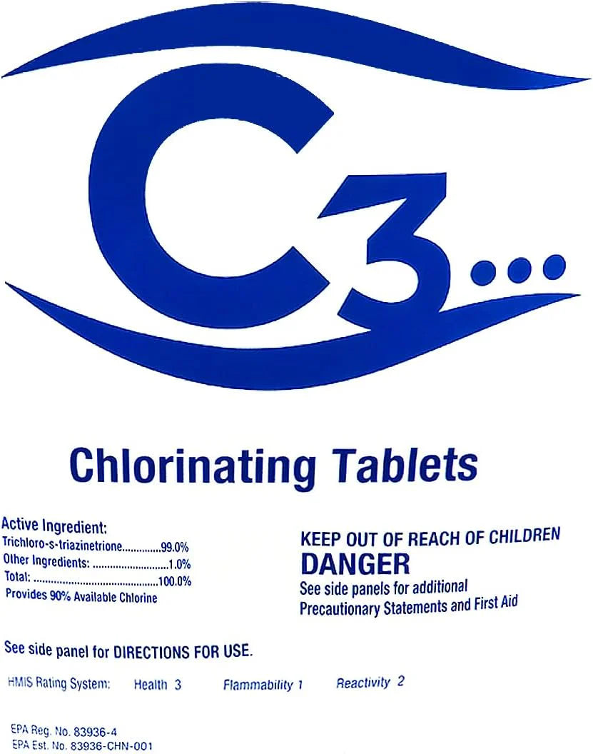 C3... 3 Stabilized Chlorine Tablets for Swimming Pools and Spas | Individually Wrapped | Slow Dissolving Tabs | 50 Pounds