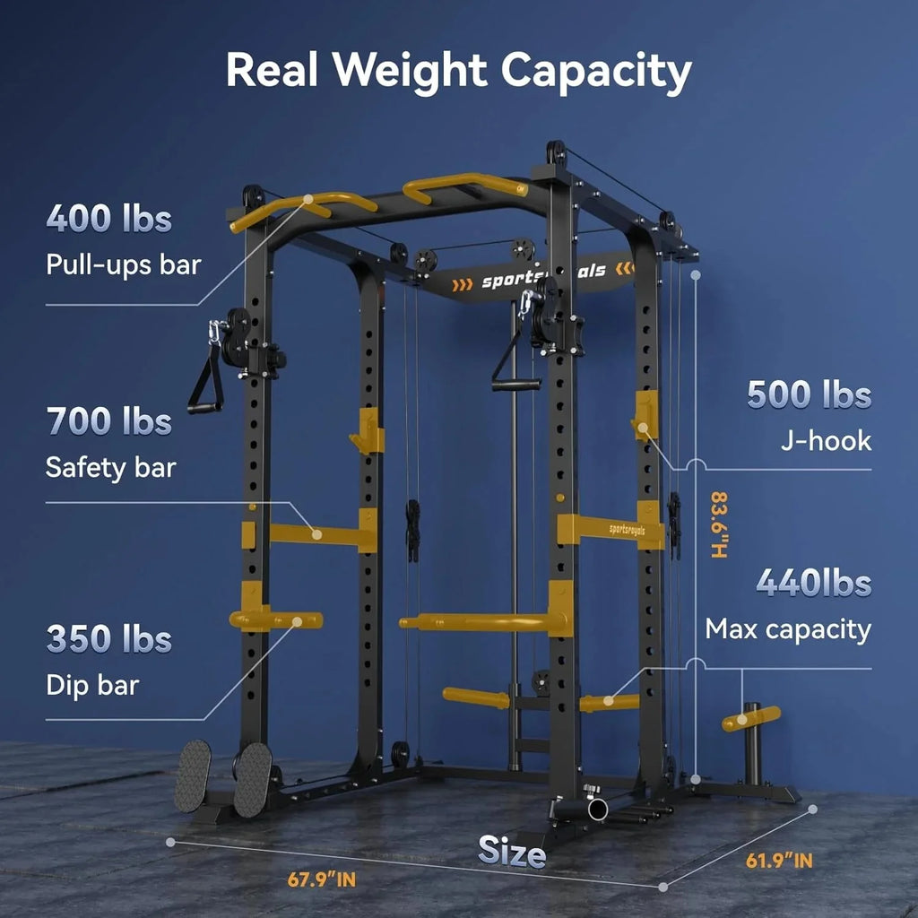 Sportsroyals Power Cage,1600lbs Multi-Function Power Rack with Adjustable Cable Crossover System and More Training Attachment, Weight Cage for Home Gym